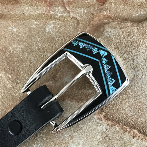 David Rosales Shadow Peak Fancy Inlaid Sterling Silver 1" Ranger Belt Buckle