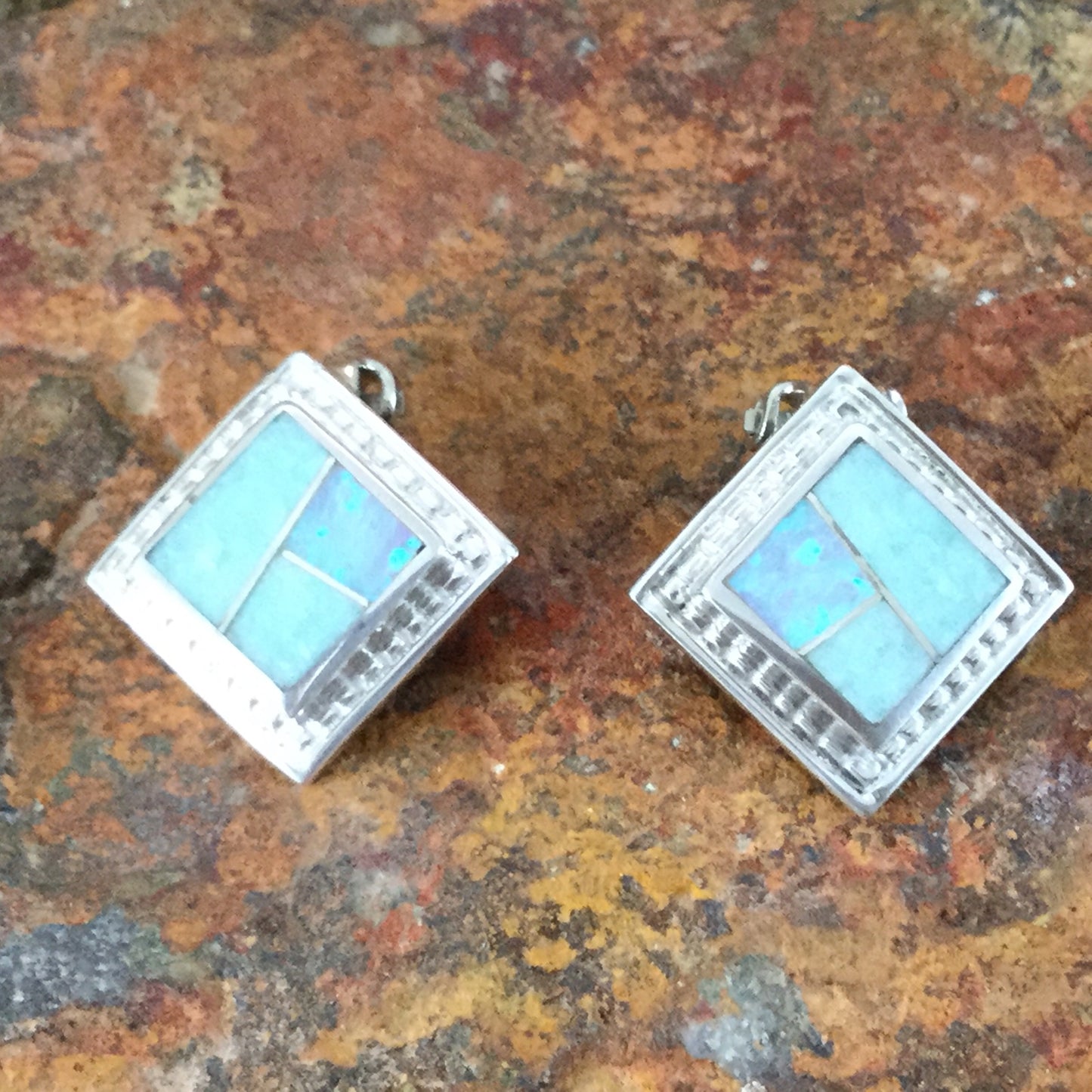 David Rosales Amazing Light Inlaid Sterling Silver Earrings Clip