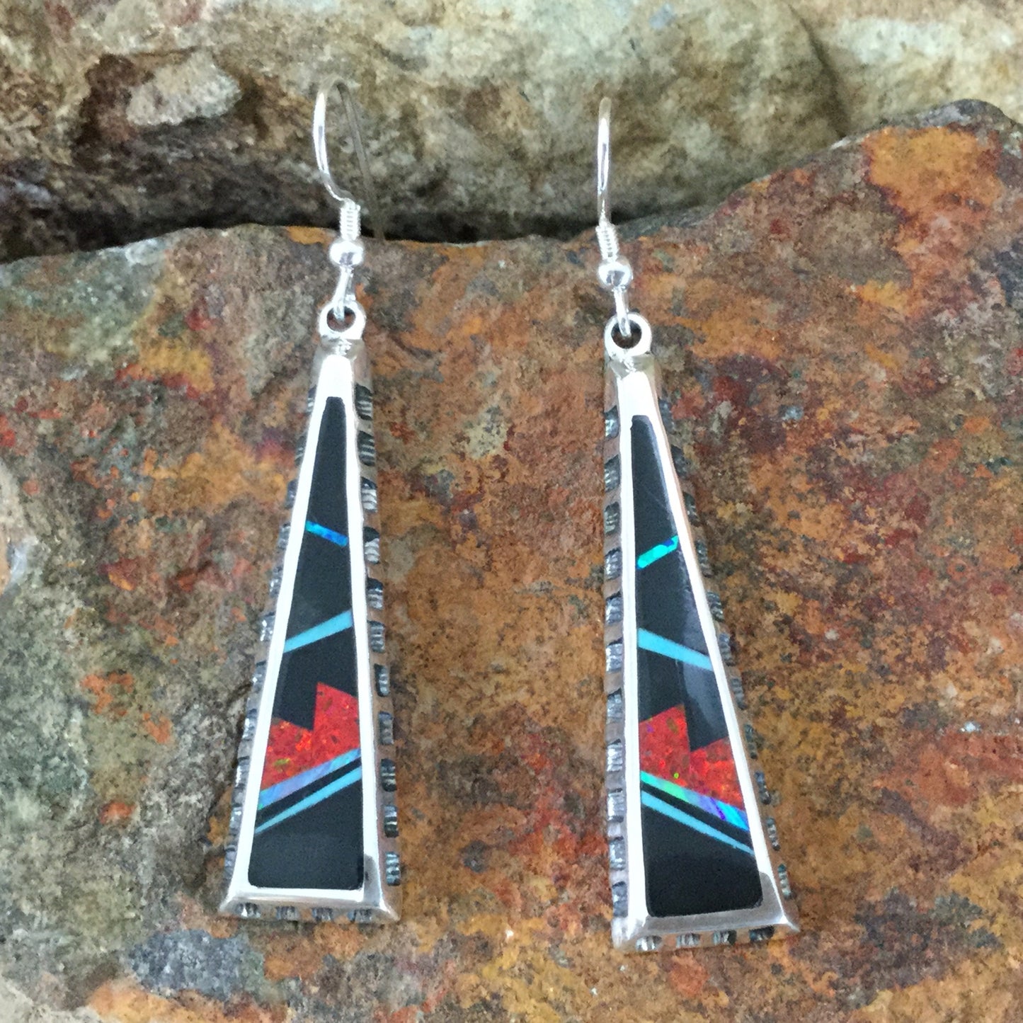 David Rosales Red Moon Fancy Inlaid Sterling Silver Earrings