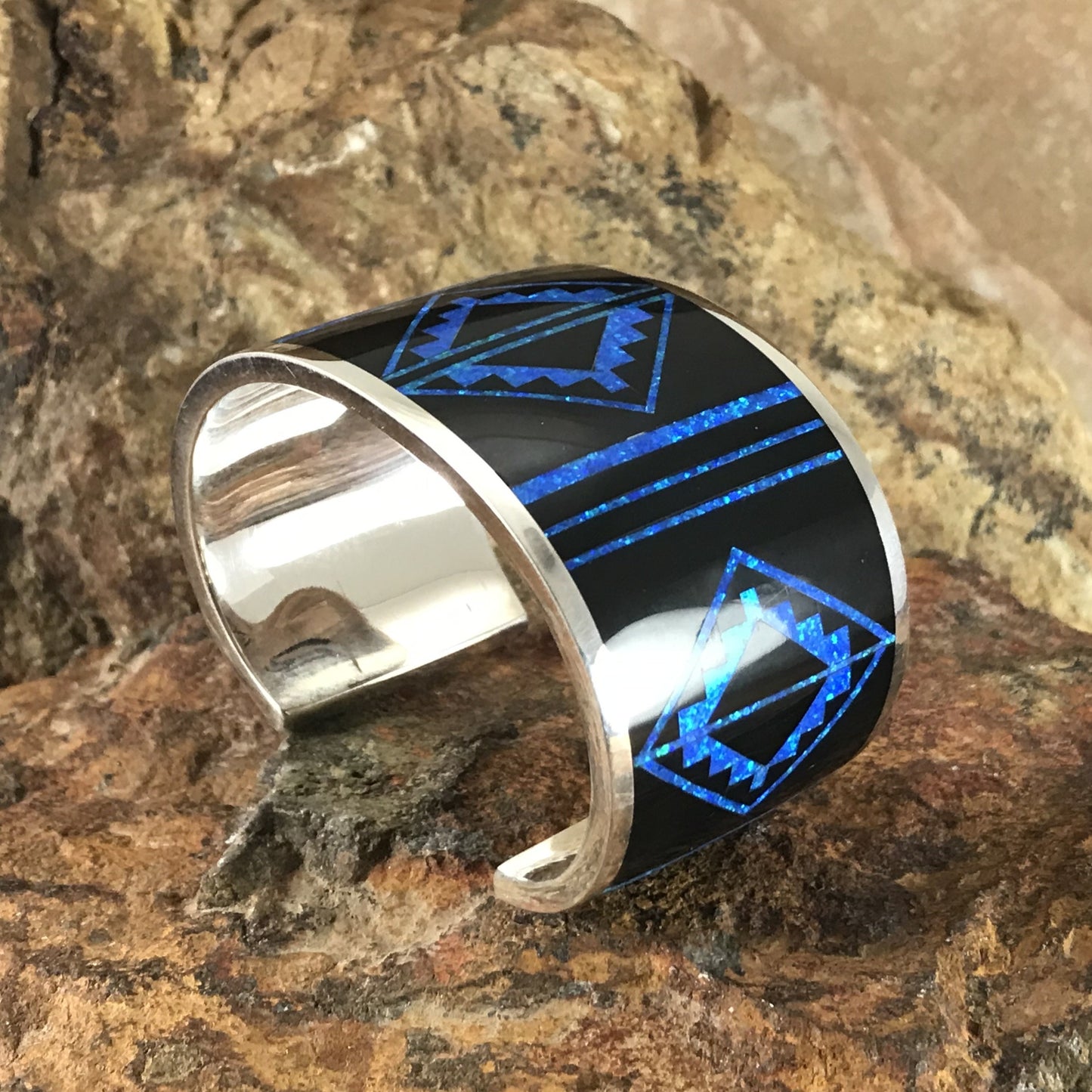 David Rosales Black Beauty Fancy Inlaid Sterling Silver Bracelet