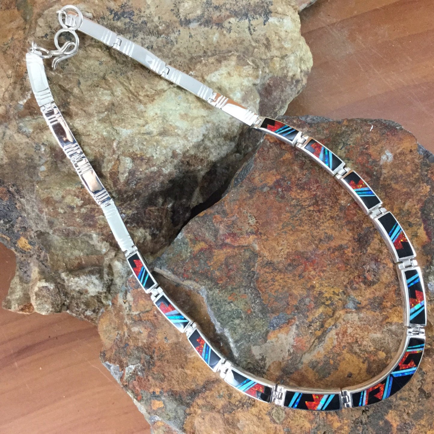 David Rosales Red Moon Fancy Inlay Sterling Silver Necklace
