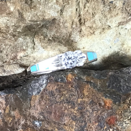 David Rosales Arizona Blue Inlaid Sterling Silver Ring w/ Cubic Zirconia