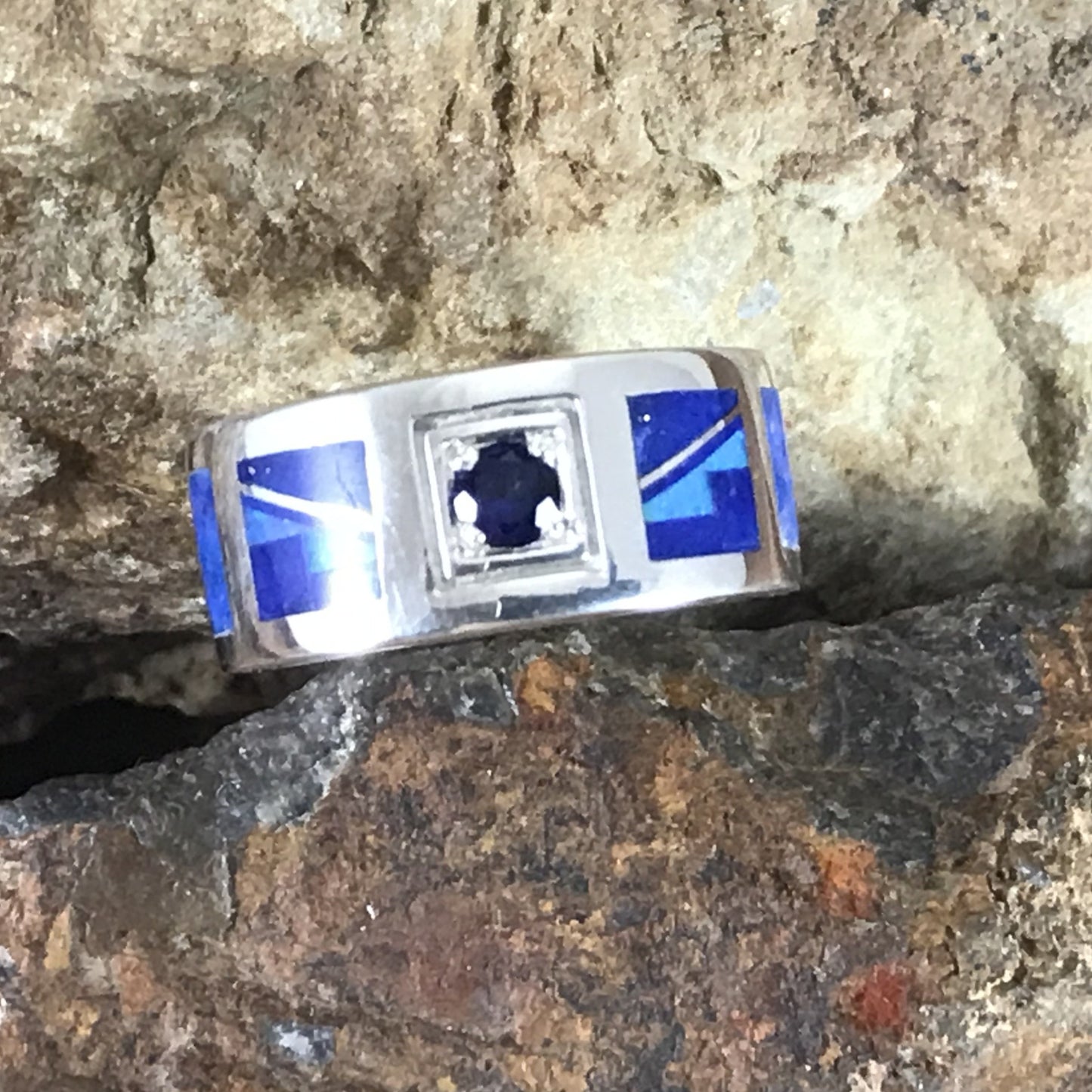 David Rosales Blue Sky Fancy Inlaid Sterling Silver Ring