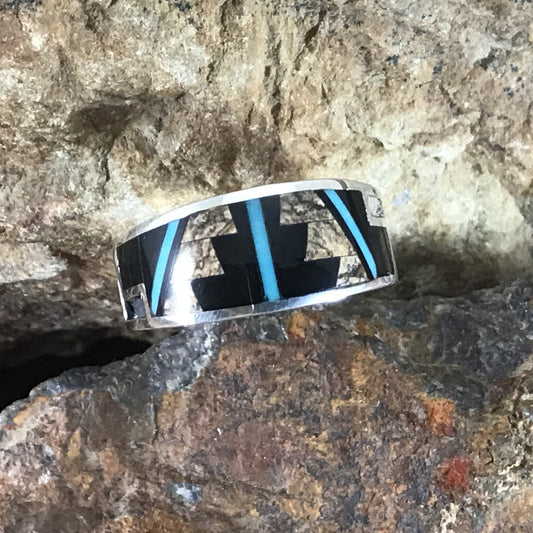 David Rosales Turquoise Creek Fancy Inlaid Sterling Silver Ring