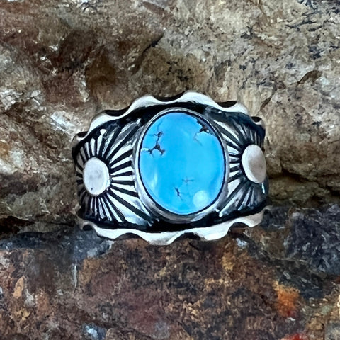 Golden Hill Turquoise Sterling Silver Ring by Ray Coriz Size 8