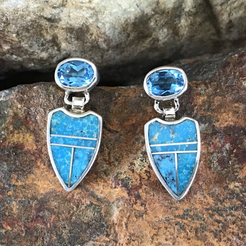 David Rosales Arizona Blue Inlaid Sterling Silver Earrings w Blue Topaz
