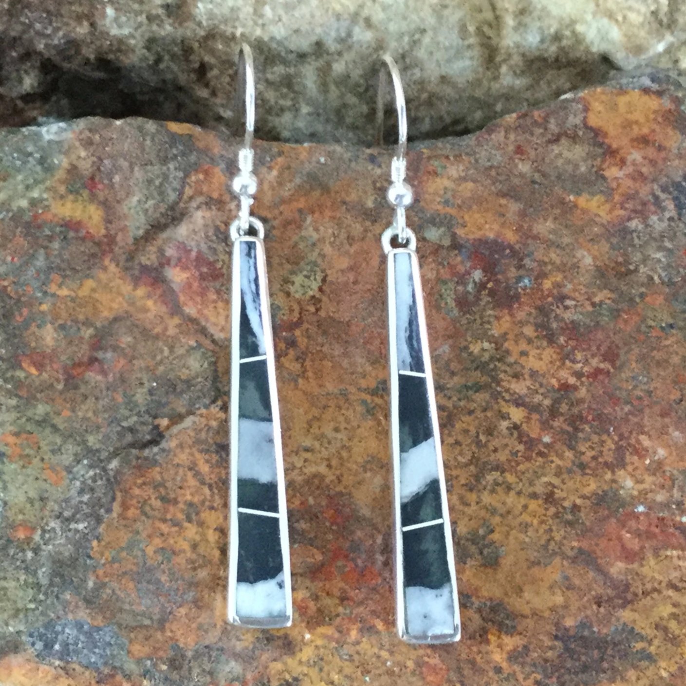 David Rosales White Buffalo Inlaid Sterling Silver Earrings