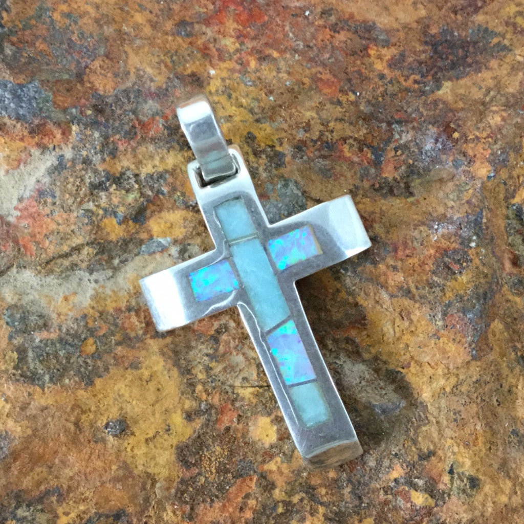David Rosales Amazing Light Inlaid Sterling Silver Pendant Cross