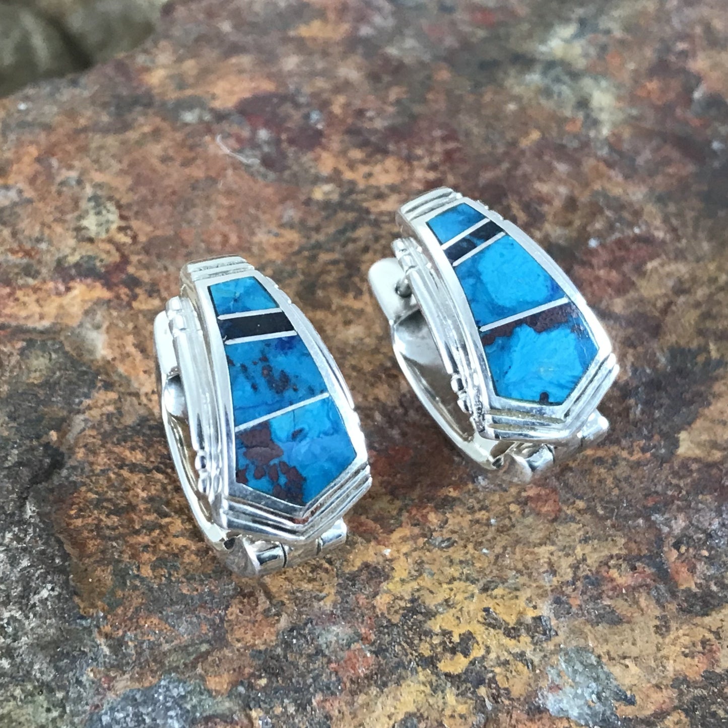 David Rosales Western Skies Inlaid Sterling Silver Earrings Huggies