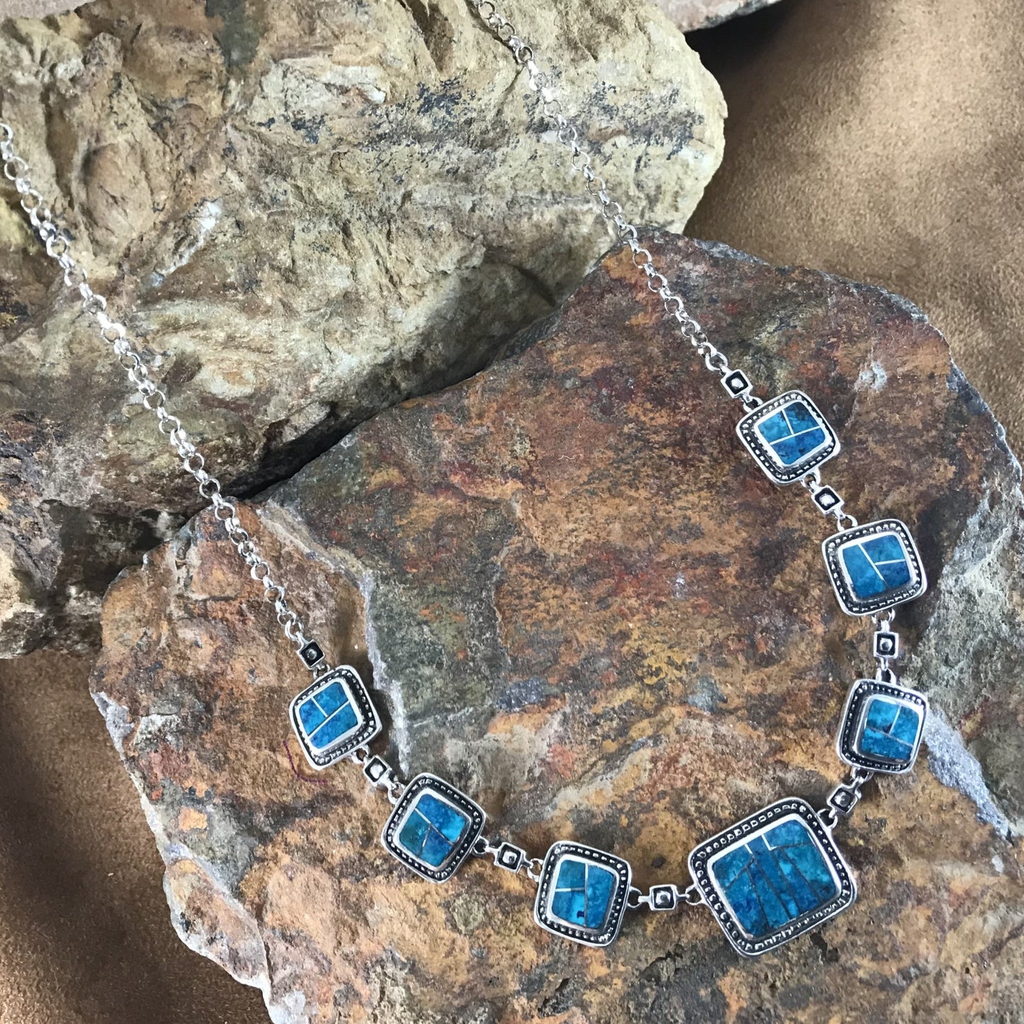 David Rosales Western Skies Inlaid Sterling Silver Necklace Links