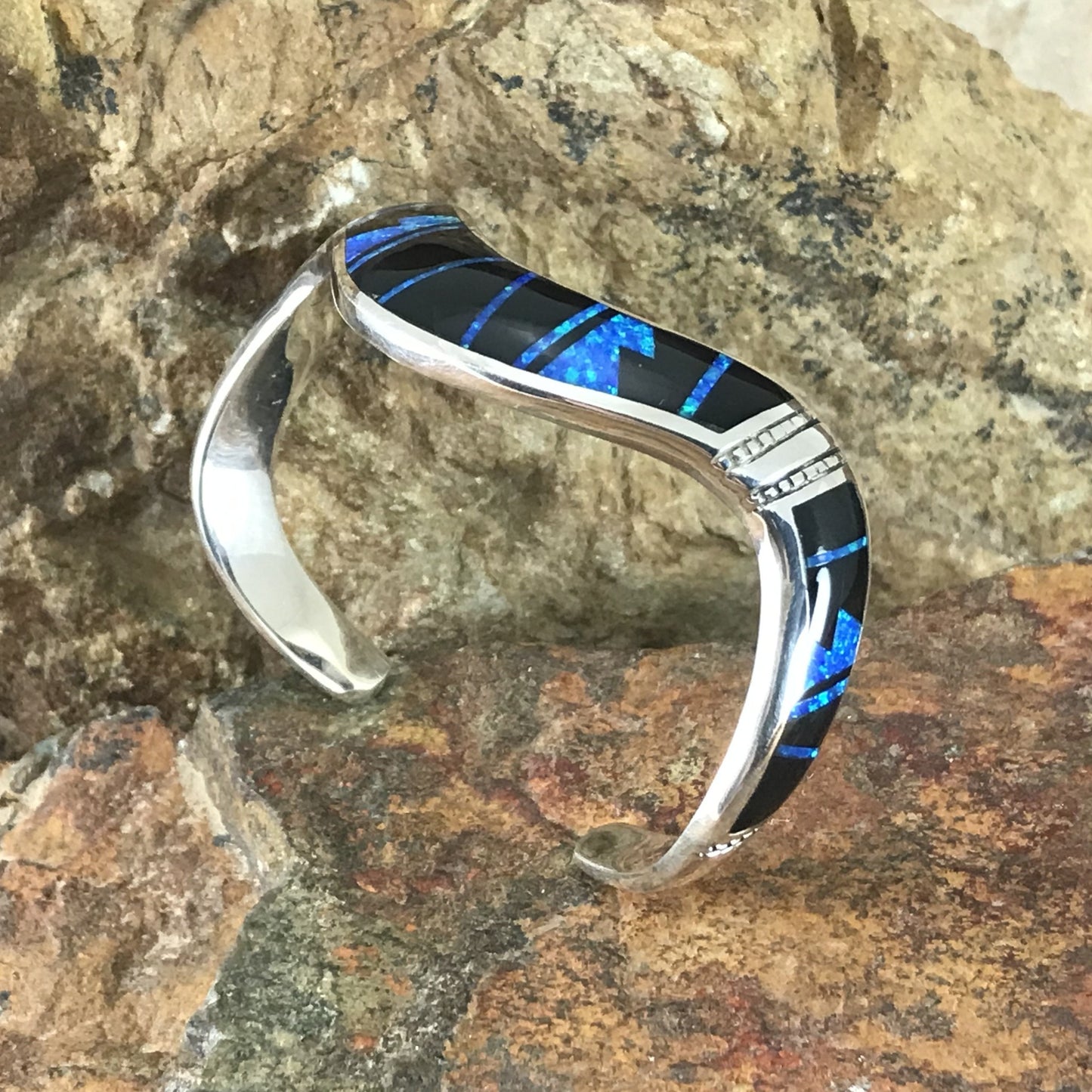 David Rosales Black Beauty Fancy Inlaid Sterling Silver Bracelet