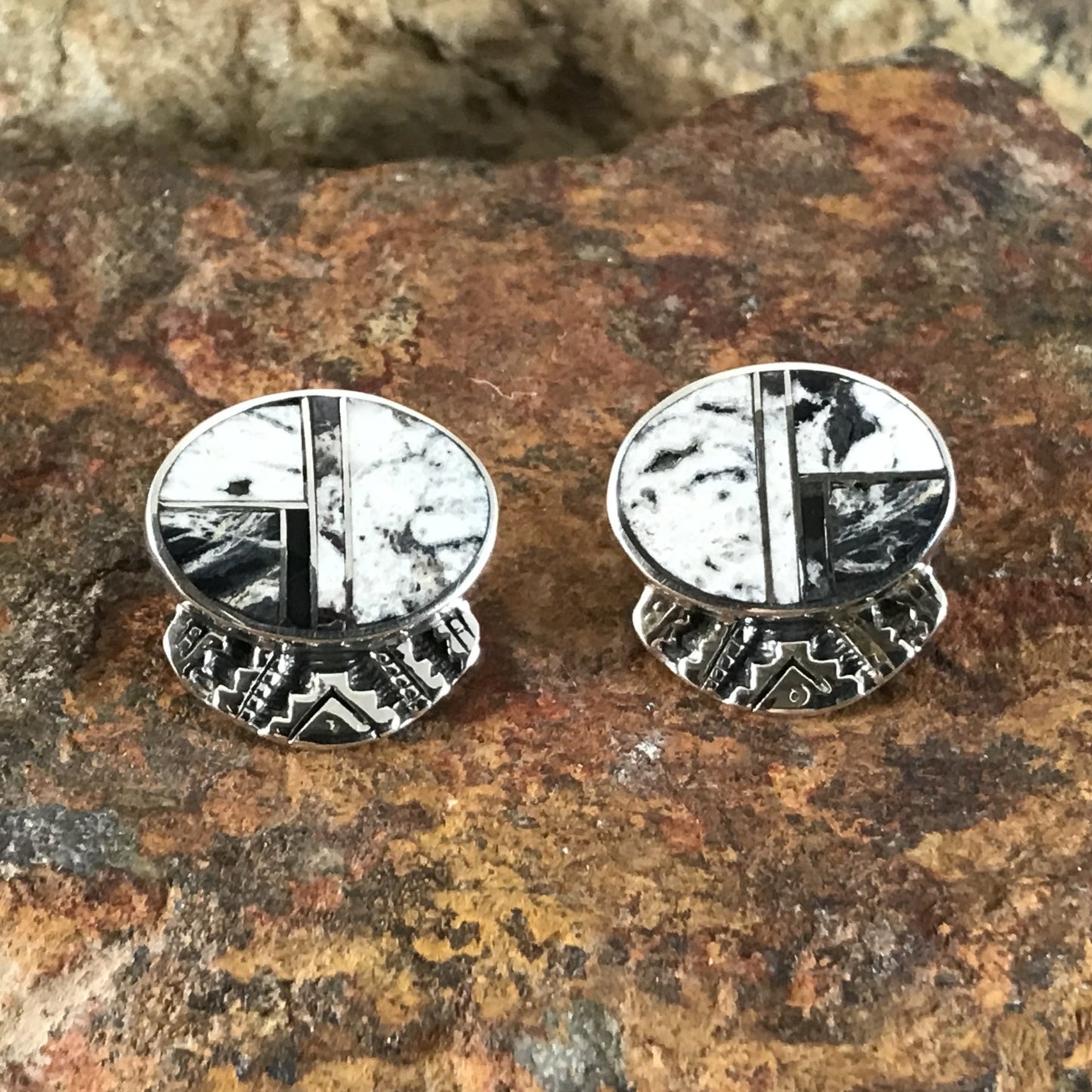 David Rosales White Buffalo Inlaid Sterling Silver Earrings