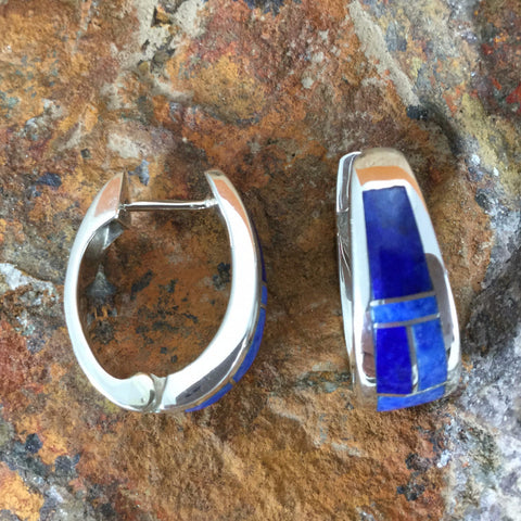 David Rosales Blue Water Inlaid Sterling Silver Earrings Huggie