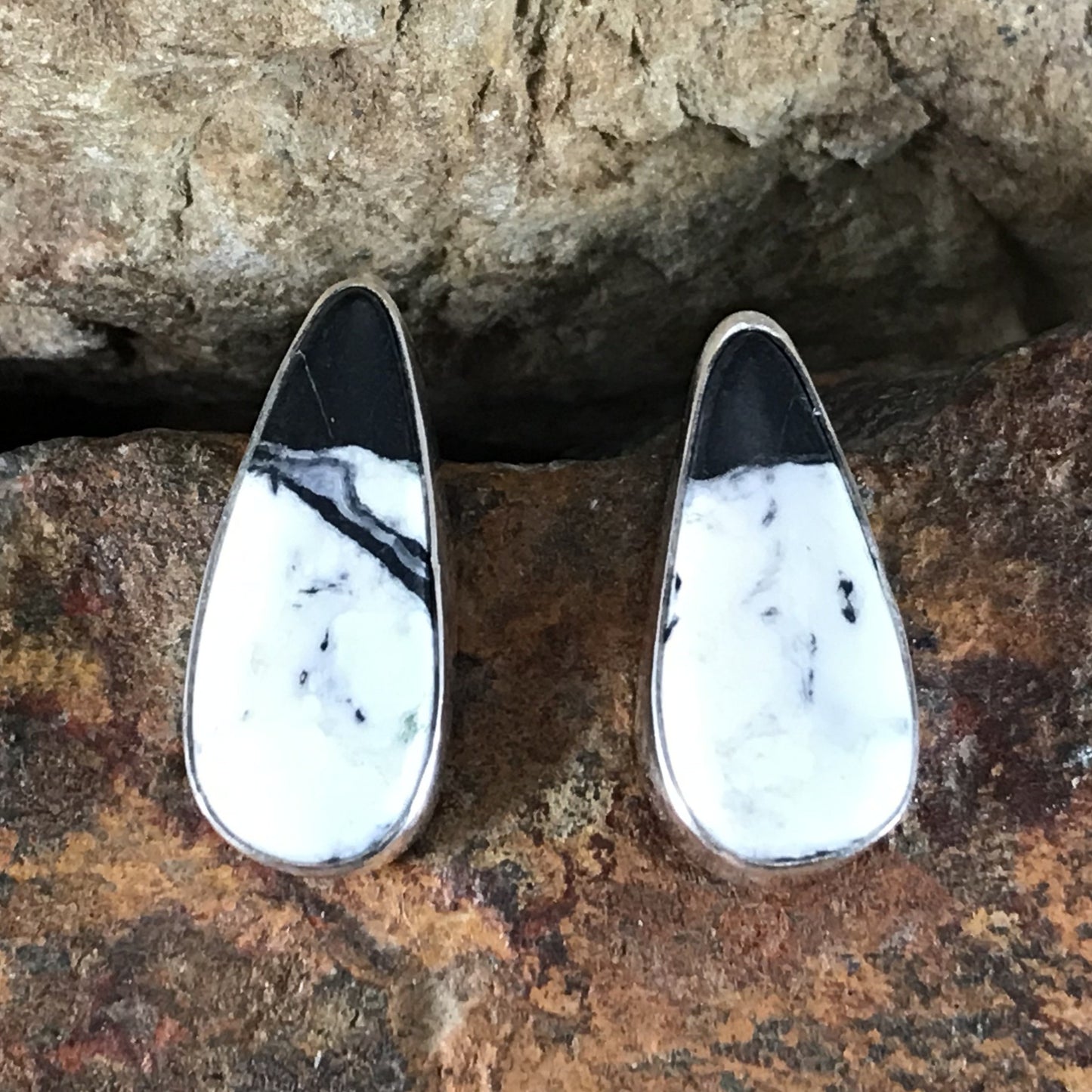 White Buffalo Sterling Silver Earrings by Lyle Piaso