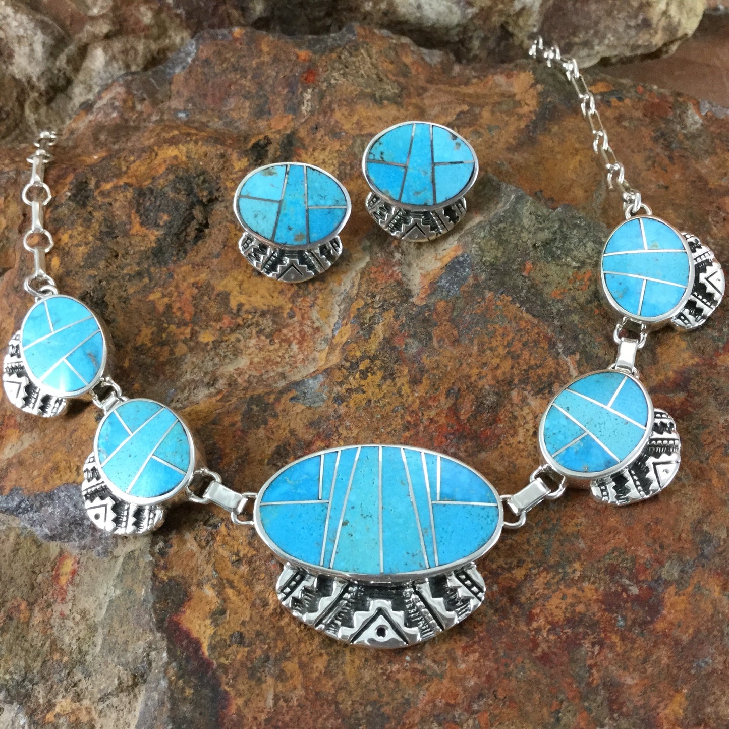 David Rosales Arizona Blue Inlaid Sterling Silver Necklace