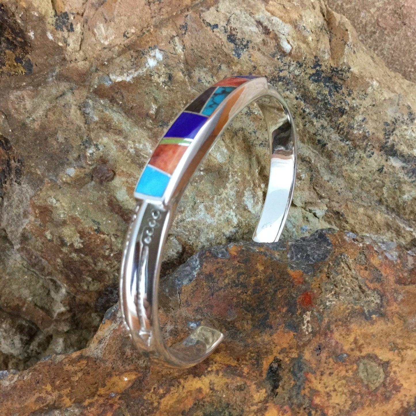 David Rosales Indian Summer Inlaid Sterling Silver Bracelet
