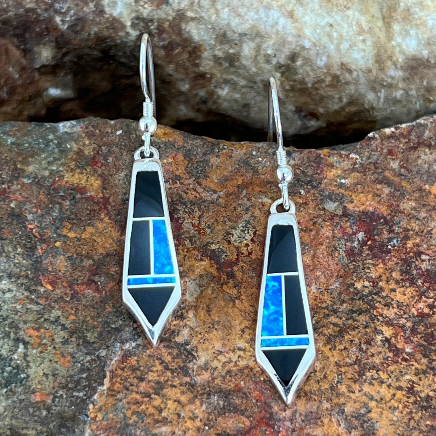 David Rosales Black Beauty Inlaid Sterling Silver Earrings