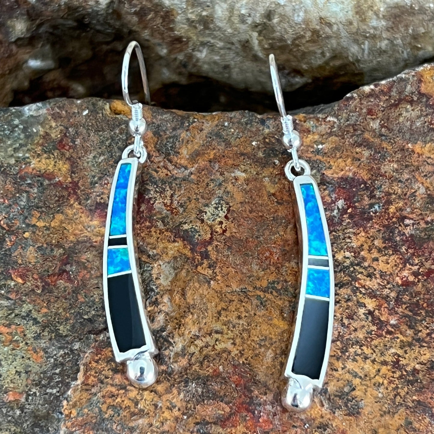 David Rosales Black Beauty Inlaid Sterling Silver Earrings