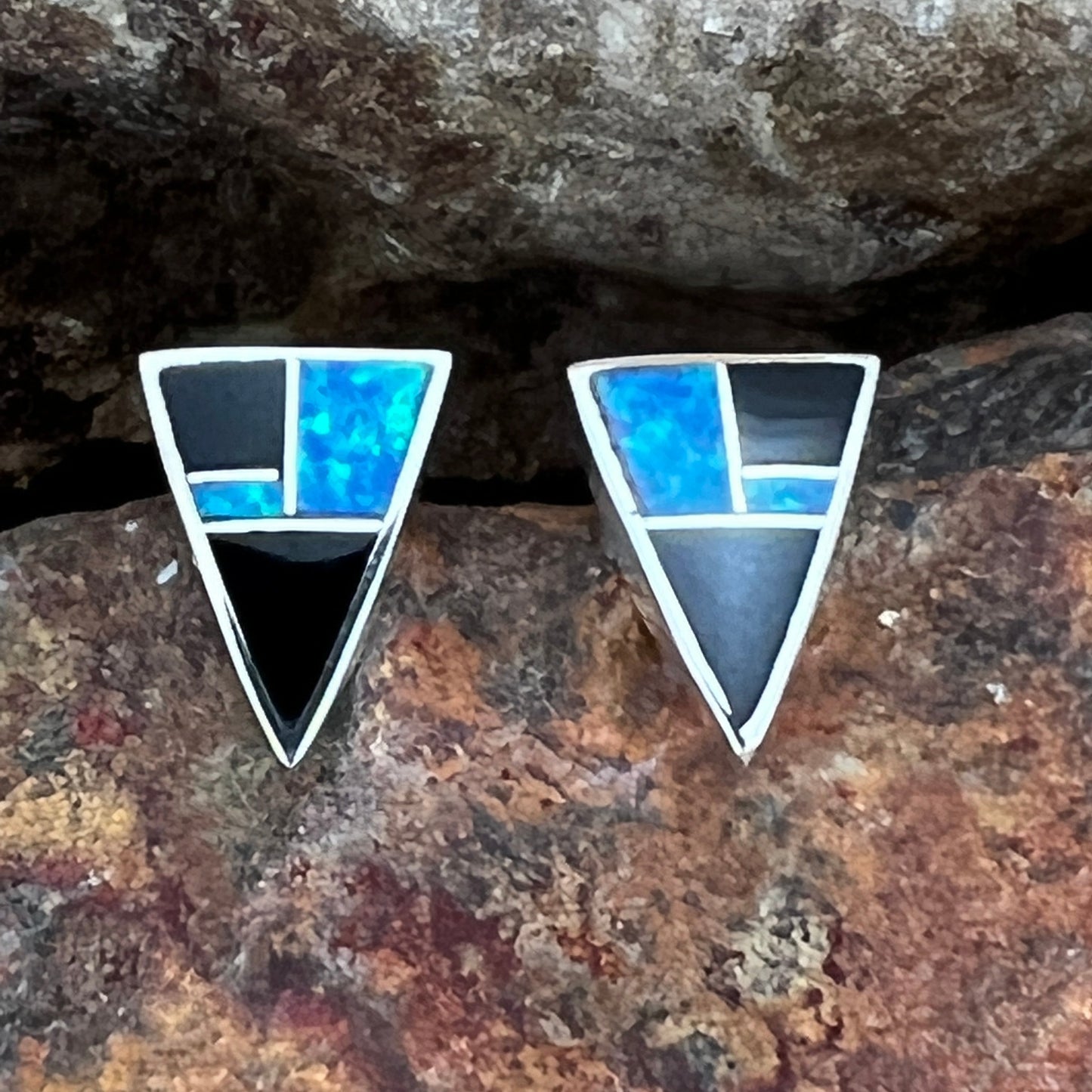 David Rosales Black Beauty Inlaid Sterling Silver Earrings