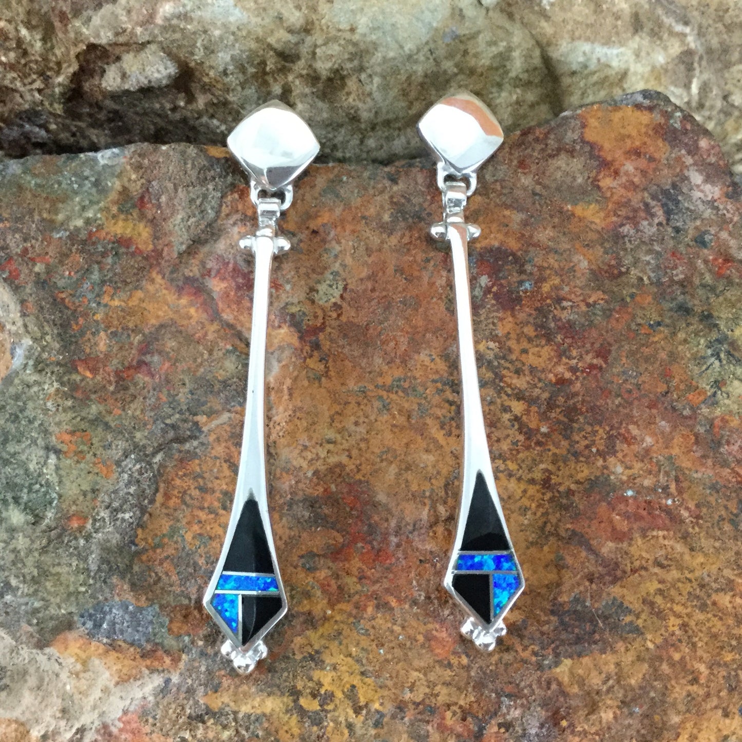 David Rosales Black Beauty Inlaid Sterling Silver Earrings