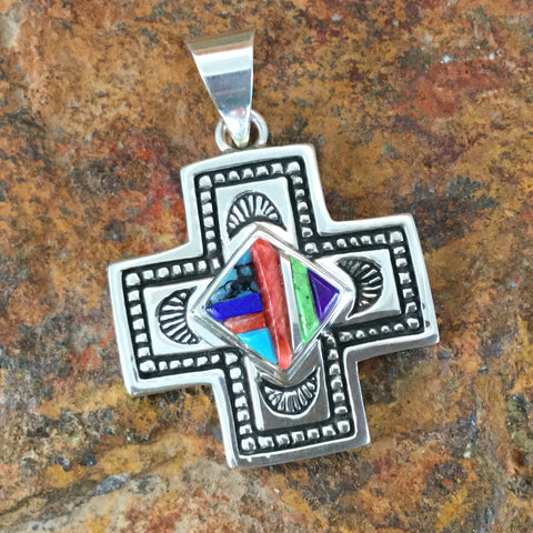 David Rosales Indian Summer Inlaid Sterling Silver Pendant Cobble