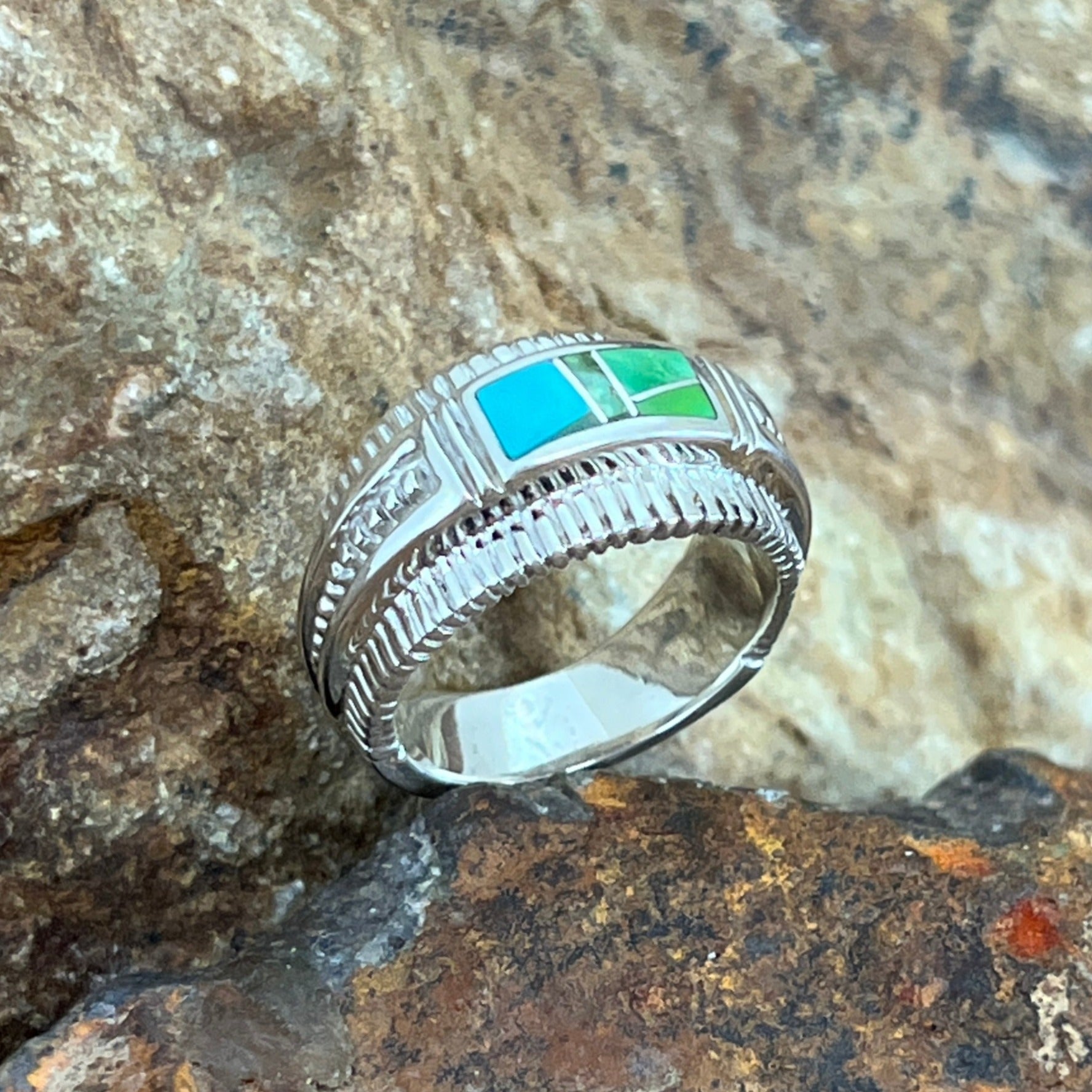 Sterling Silver Ring Native American Wedding Rings Turquoise 5pc