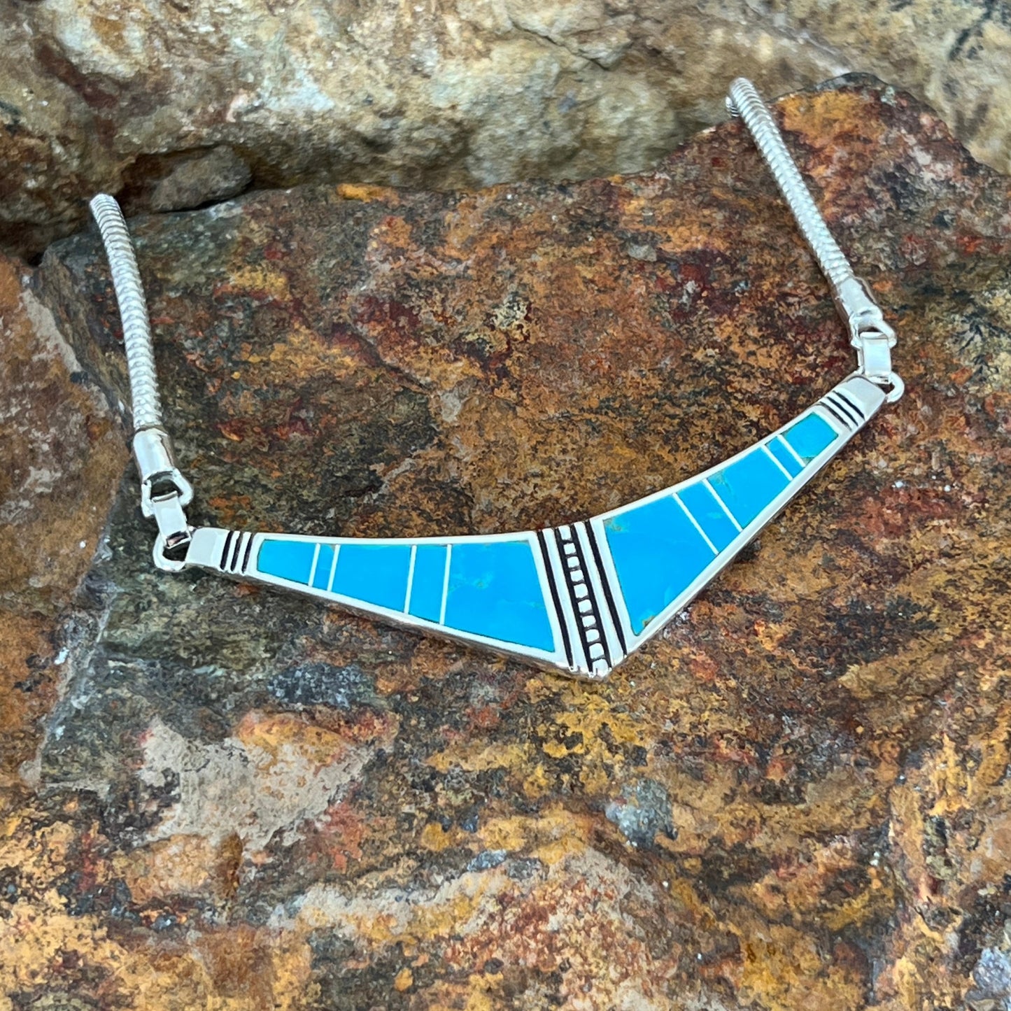 David Rosales Arizona Blue Inlaid Sterling Silver Necklace