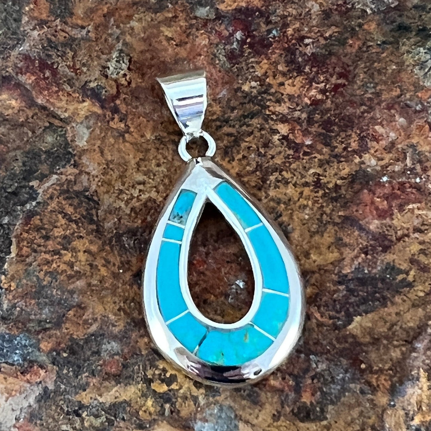 David Rosales Arizona Blue Inlaid Sterling Silver Pendant