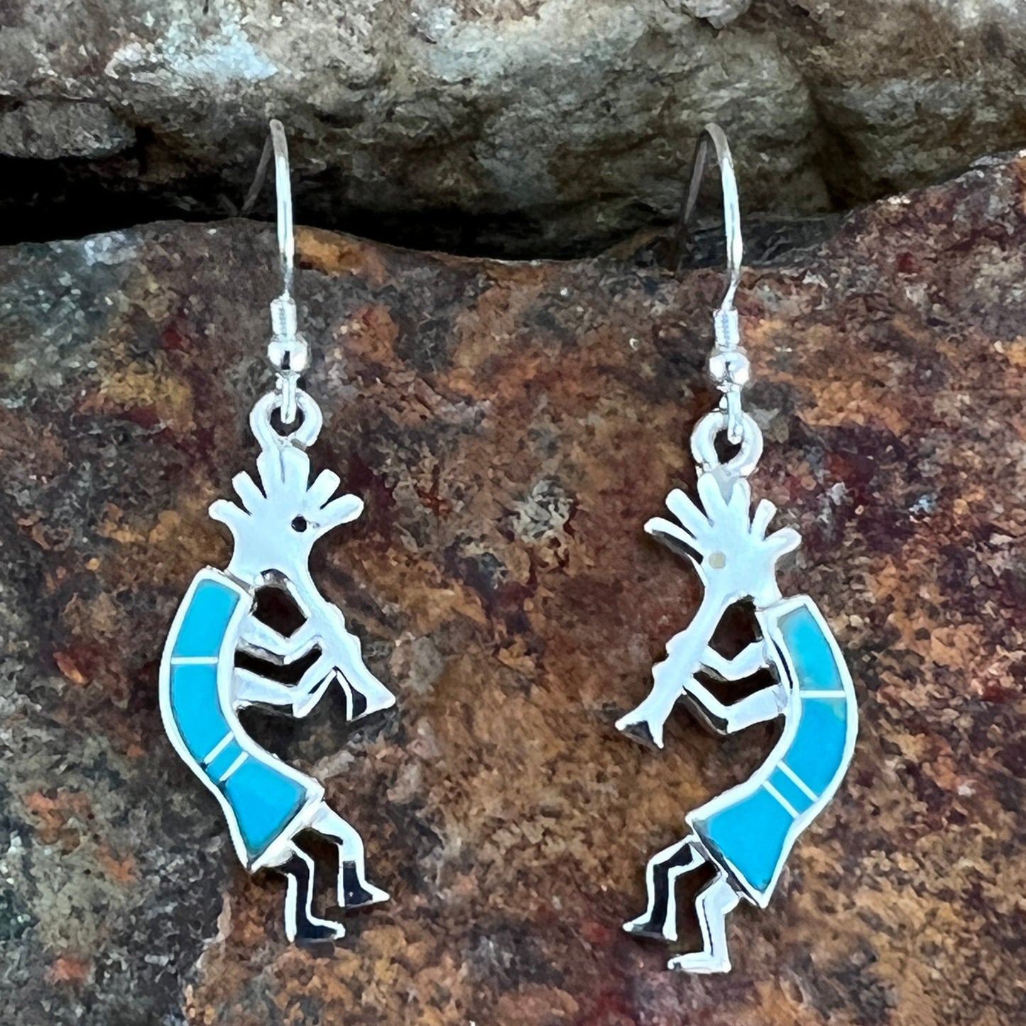 David Rosales Arizona Blue Sterling Silver Earrings Kokopelli