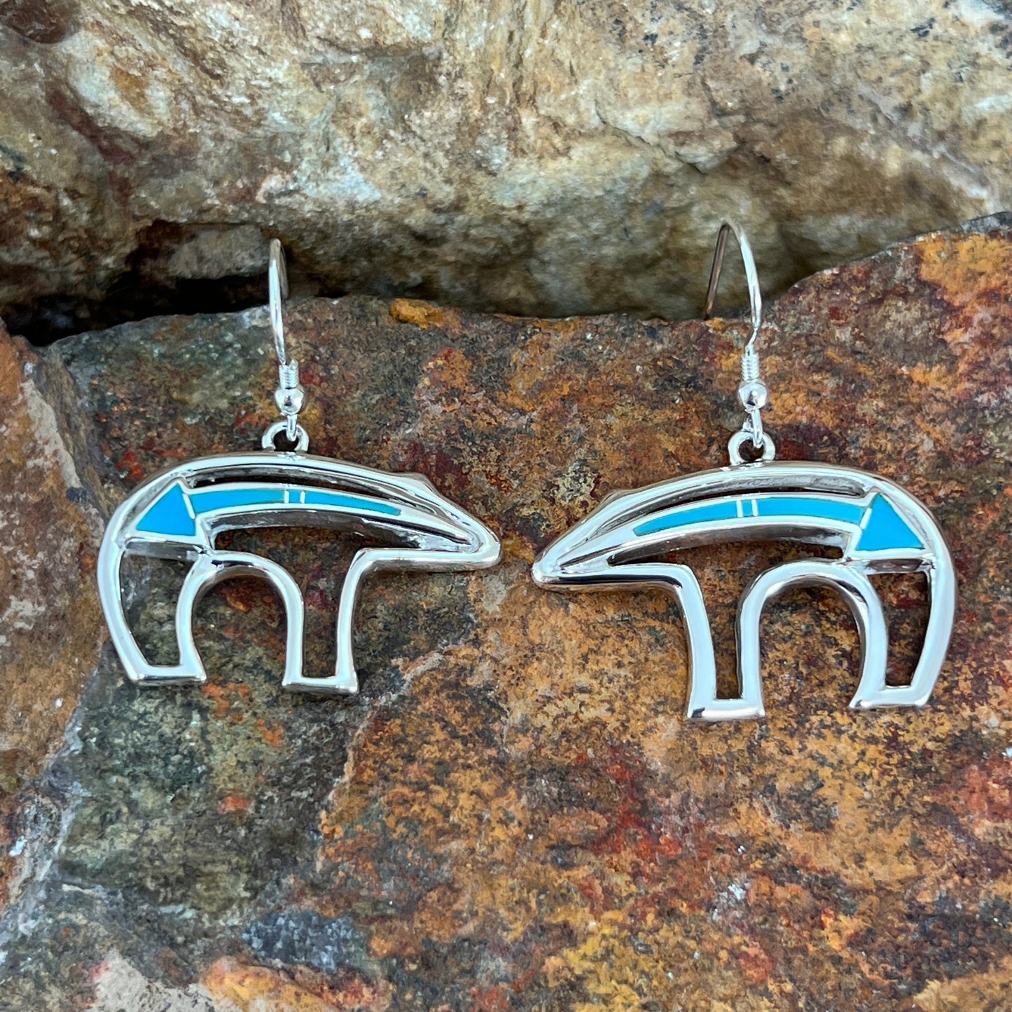 David Rosales Arizona Blue Inlaid Sterling Silver Earrings Bears