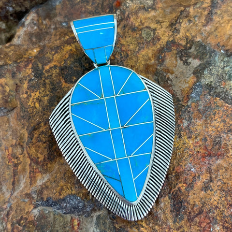 David Rosales Arizona Blue Inlaid Sterling Silver Pendant