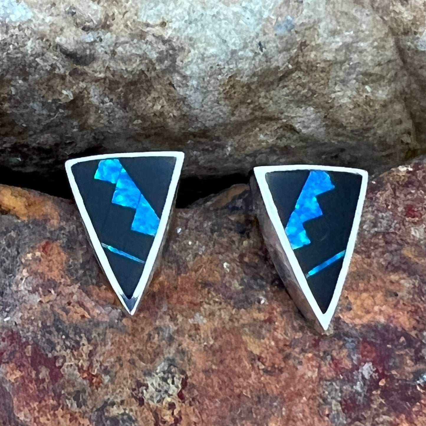 David Rosales Black Beauty Inlaid Sterling Silver Earrings Hoops