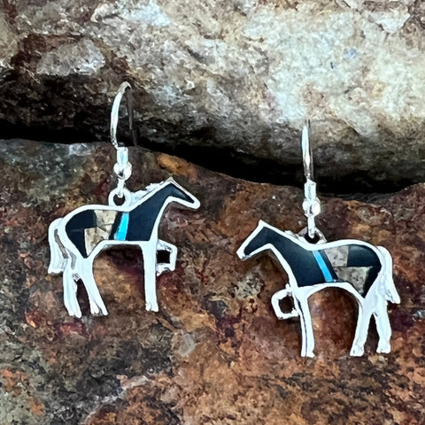 David Rosales Turquoise Creek Inlaid Sterling Silver Earrings Horse