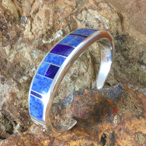 David Rosales Blue Water Inlaid Sterling Silver Bracelet