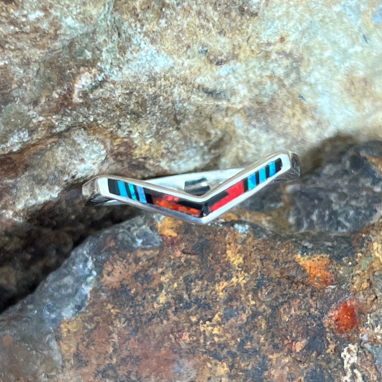 David Rosales Red Moon Inlaid Sterling Silver Ring