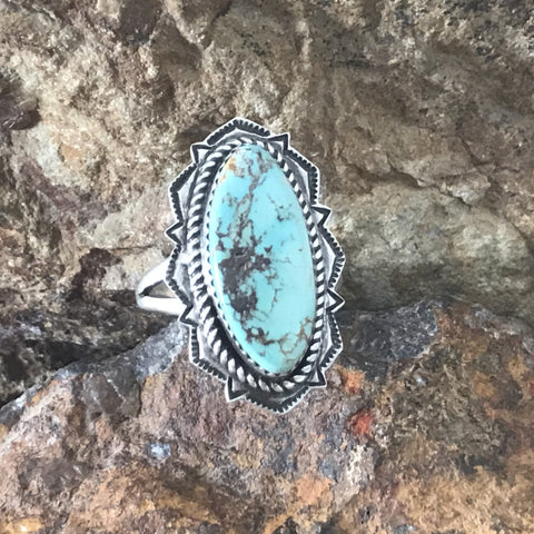 Kingman Turquoise Sterling Silver Ring by Mary Tso -- Size 11 1/2