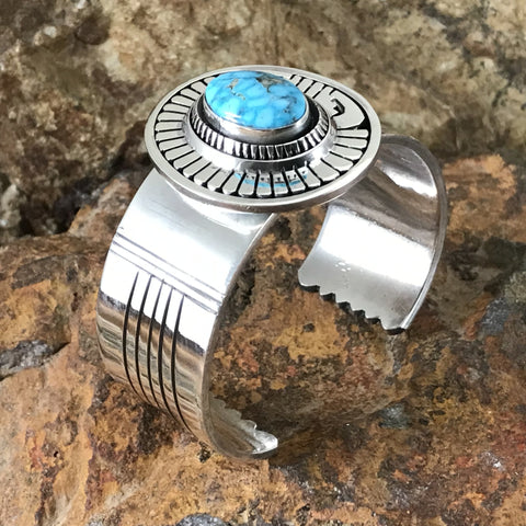 Kingman Turquoise Sterling Silver Bracelet by Leonard Nez
