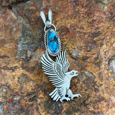Blue Moon Turquoise Sterling Silver Pendant Eagle by Mary Tso