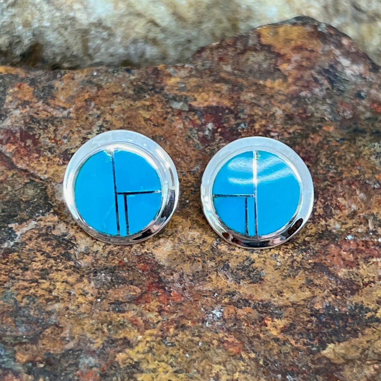 David Rosales Arizona Blue Inlaid Sterling Silver Earrings
