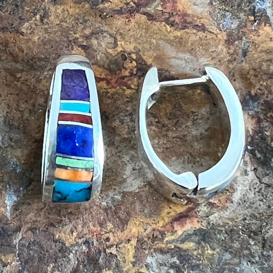 David Rosales Indian Summer Inlaid Sterling Silver Earrings Huggie