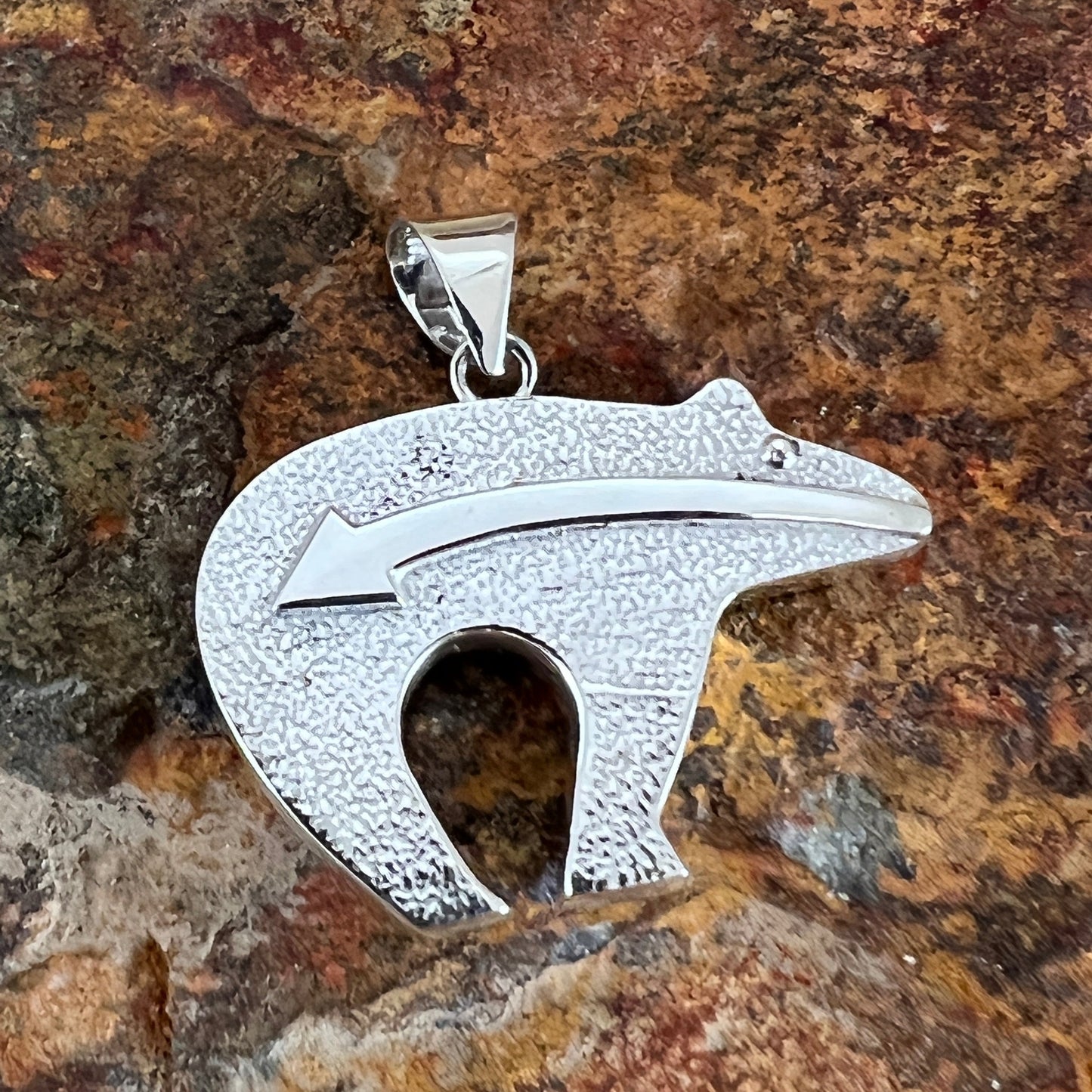 David Rosales Indian Summer Fancy Inlaid Sterling Silver Pendant Bear