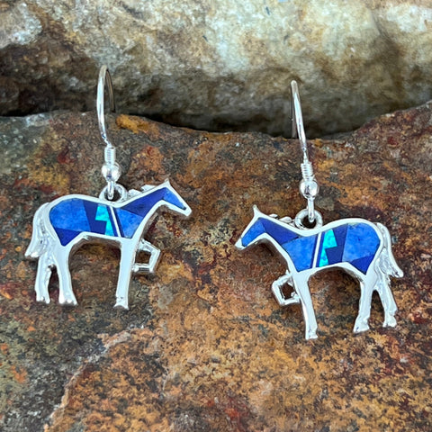 David Rosales Blue Sky Fancy Inlaid Sterling Silver Earrings Horse