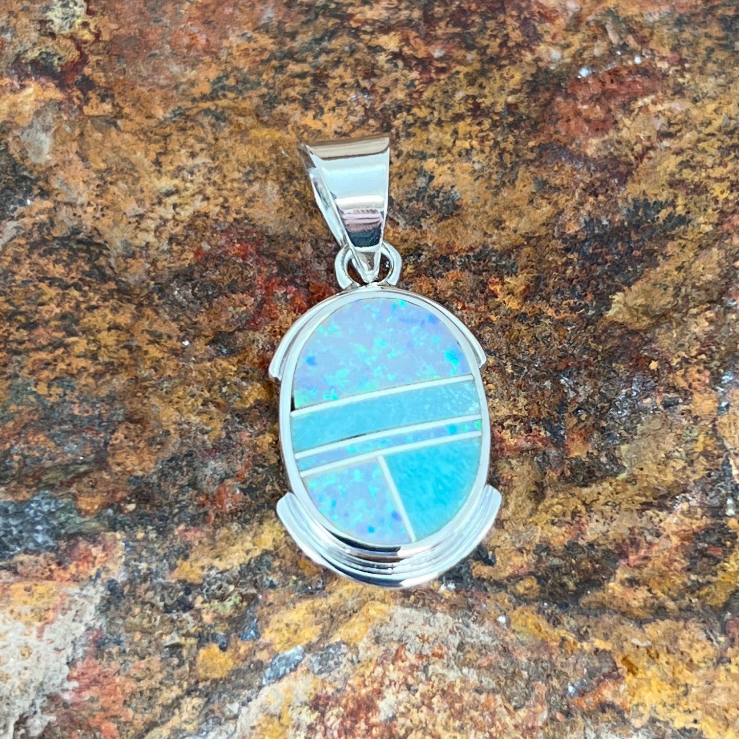 David Rosales Amazing Light Inlaid Sterling Silver Pendant