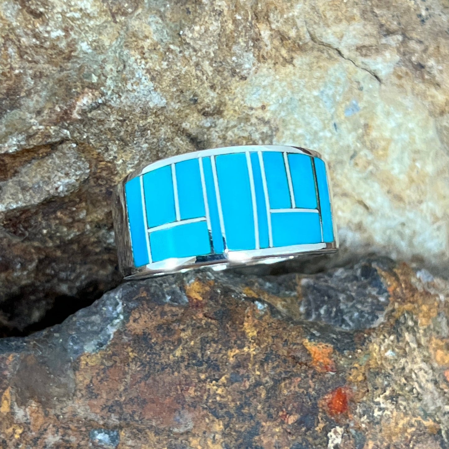 David Rosales Arizona Blue Inlaid Sterling Silver Ring