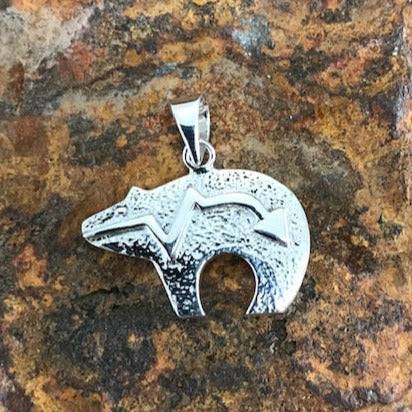 David Rosales Red Moon Fancy Inlaid Sterling Silver Pendant Bear