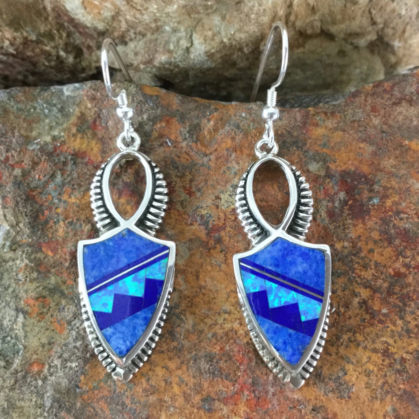David Rosales Blue Sky Fancy Inlaid Sterling Silver Earrings