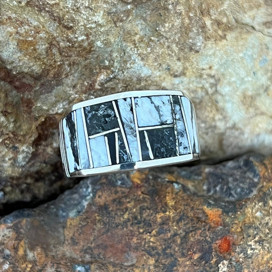 David Rosales White Buffalo Inlaid Sterling Silver Ring
