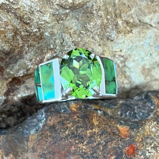 David Rosales Sonoran Gold Inlaid Sterling Silver Ring w/ Peridot