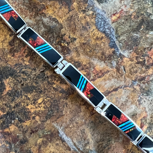 David Rosales Red Moon Inlaid Sterling Silver Big Link Bracelet