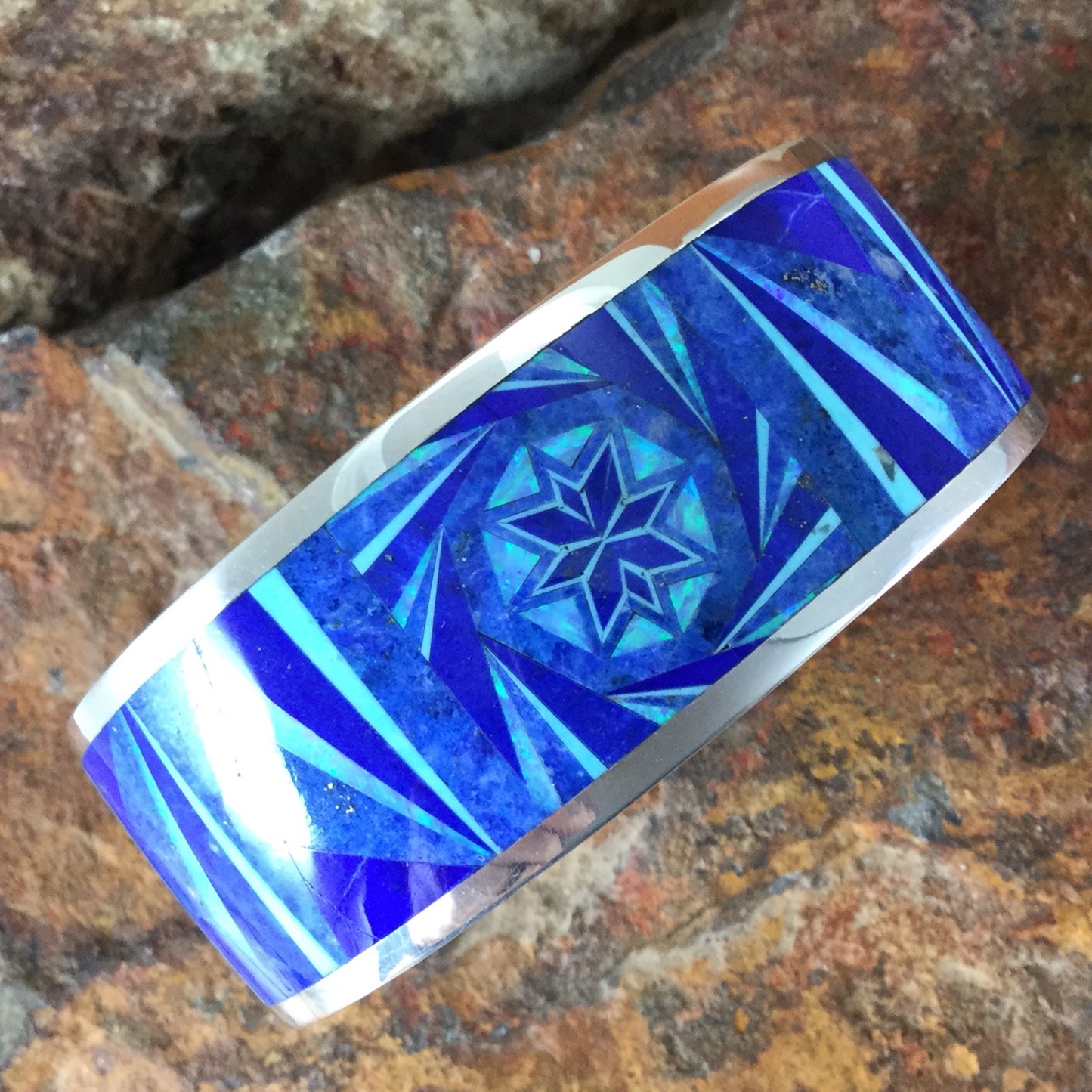 David Rosales Blue Sky Fancy Inlaid Sterling Silver Bracelet